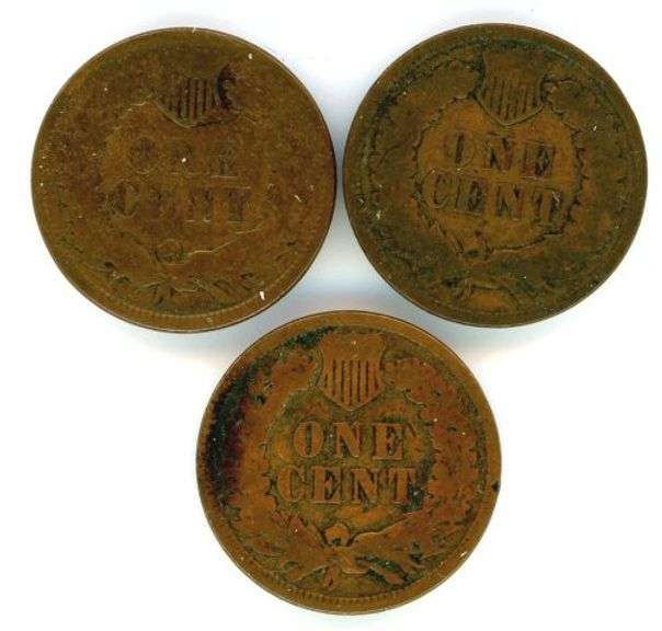 3 Different Indian Head Cents: 1873-1896
