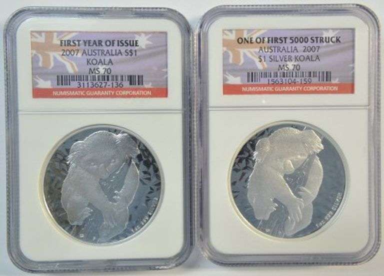 2 Perfect 1st Year of Issue 2007 Australia Koala $1 Silver NGC MS70