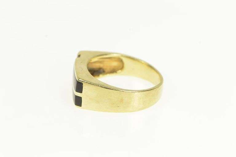14K Yellow Gold Squared Black Onyx Diamond Statement Ring
