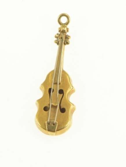 18K Yellow Gold 3D Violin Cello Bass String Instrument Charm/Pendant