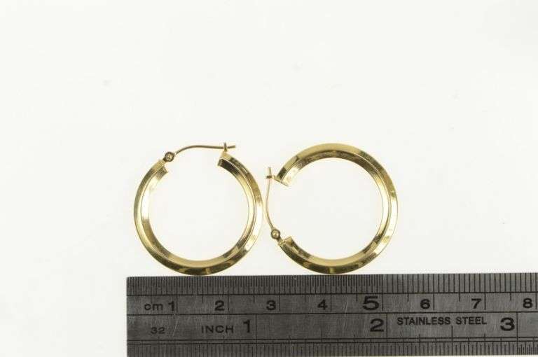 14K Yellow Gold 25.5mm Ridged Vintage Statement Hoop Earrings
