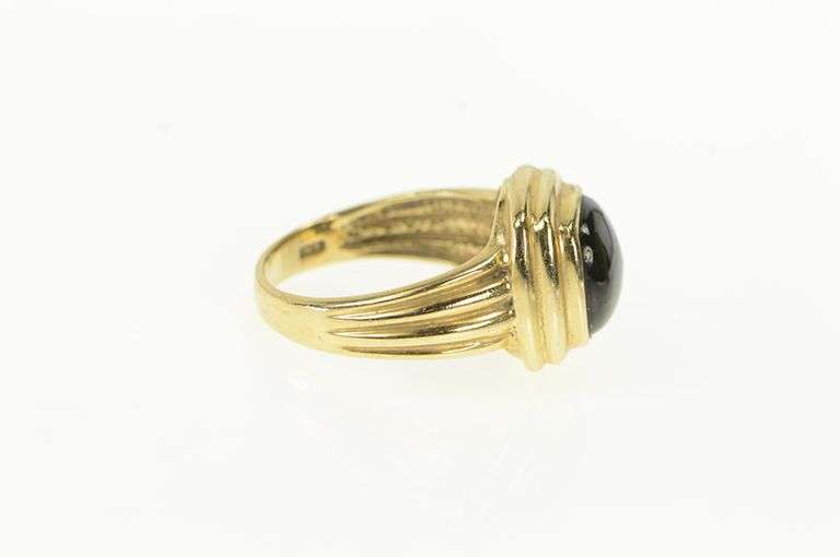 14K Yellow Gold Green Tourmaline Cabochon Ornate Vintage Ring