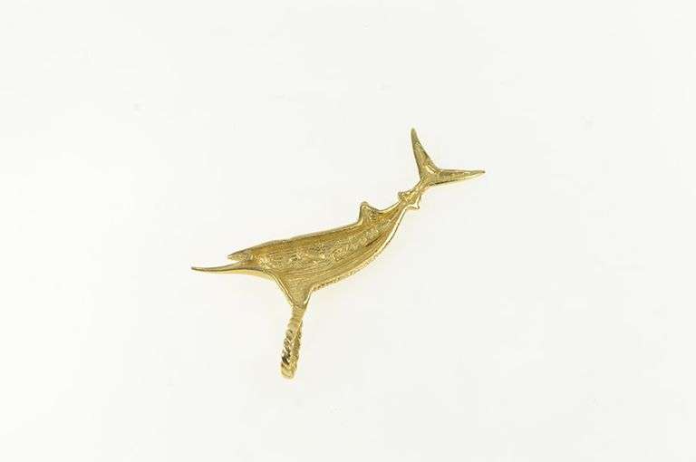 14K Yellow Gold Marlin Trophy Fishing Fish Ocean Animal Pendant