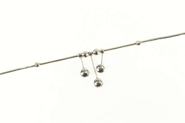 14K White Gold Squared Beaded Ball Fringe Chain Snake Necklace