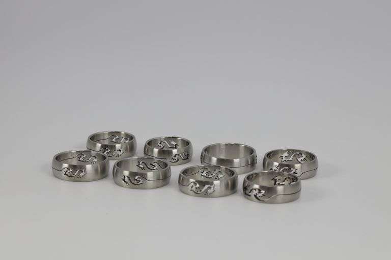 Lot of 19 Stainless Steel 316L Laser Cut Dragon Rings Various Sizes