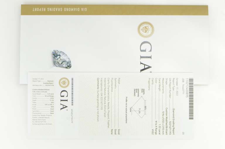 GIA 1.22 Ct Cushion Cut W-X Color, VVS2 Clarity Diamond