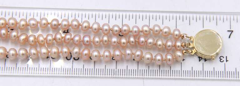 Three Row Pink Pearl Necklace
