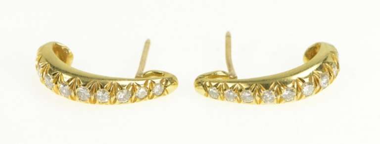 14K Yellow Gold 0.66 Ctw Diamond Semi Hoop Curved Bar Earrings