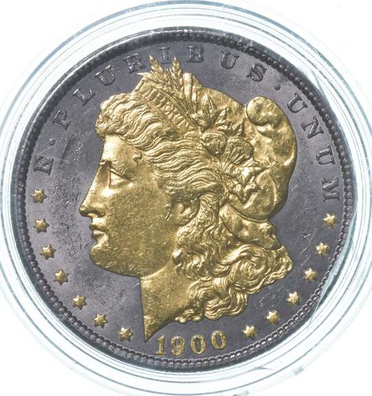 1900 Morgan Silver Dollar Gold Overlay