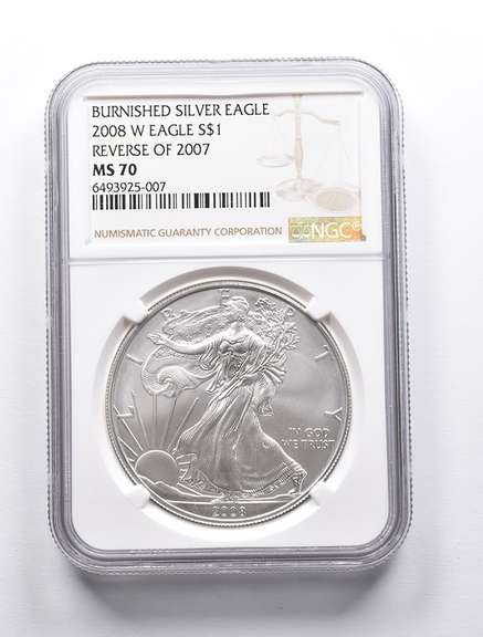 MS70 2008-W American Burnished Silver Eagle REV Of 2007 NGC