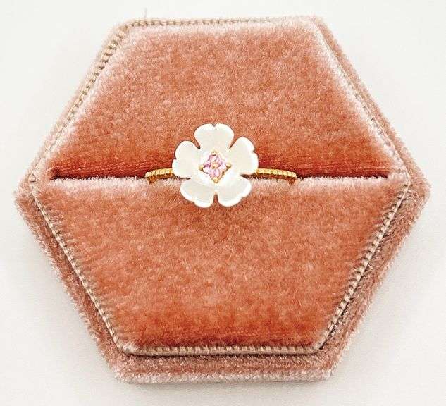 Beautiful Pearlescent Flower Ring with Topaz