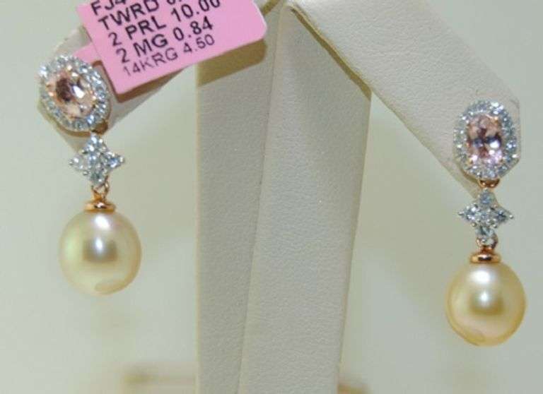 Gorgeous Pearl, Morganite and Diamond Cocktail Earring
