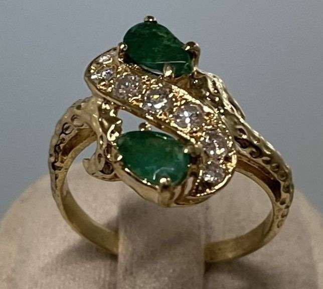 14kt Solid Yellow Gold, Emerald and Diamond Ring