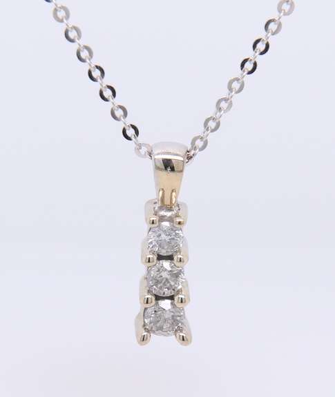 Elegant White Gold Three Diamond Bar Pendant on Chain