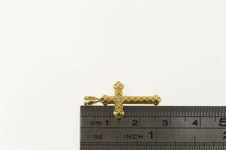 14K Yellow Gold Diamond Ornate Cross Classic Christian Pendant