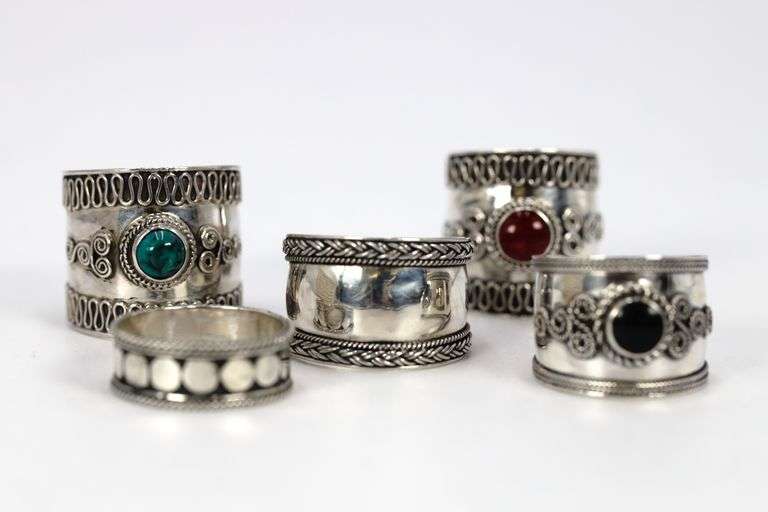 .925 Sterling Silver Handmade Bali Rings Lot of 5 Various Sizes & Styles