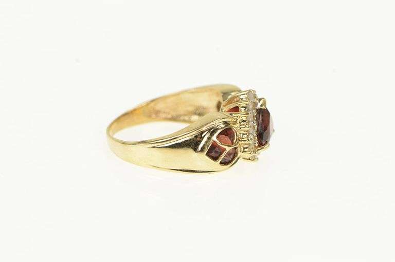 14K Yellow Gold Heart Garnet Diamond Halo Valentine Love Ring
