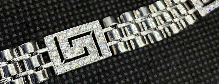 DESIGNER INSPIRED WATCH LINK 14K WHITE GOLD BRACELET WITH CUBIC ZIRCONIA