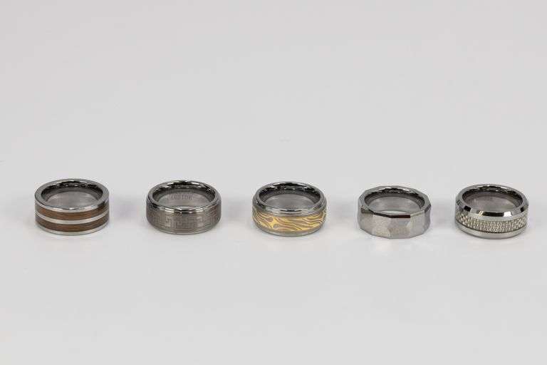 Lot of 5 Size 5 Tungsten Carbide Rings in Various Styles