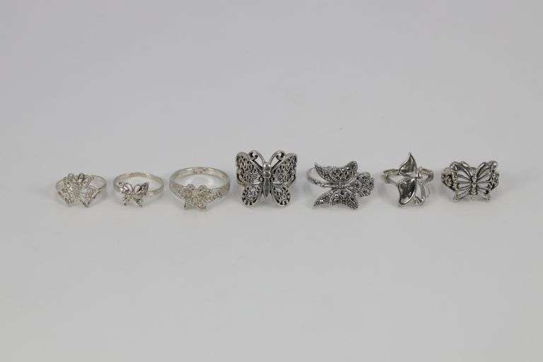 .925 Sterling Silver Butterfly Ring Lot (73 Ring Lot) Various Styles & Sizes