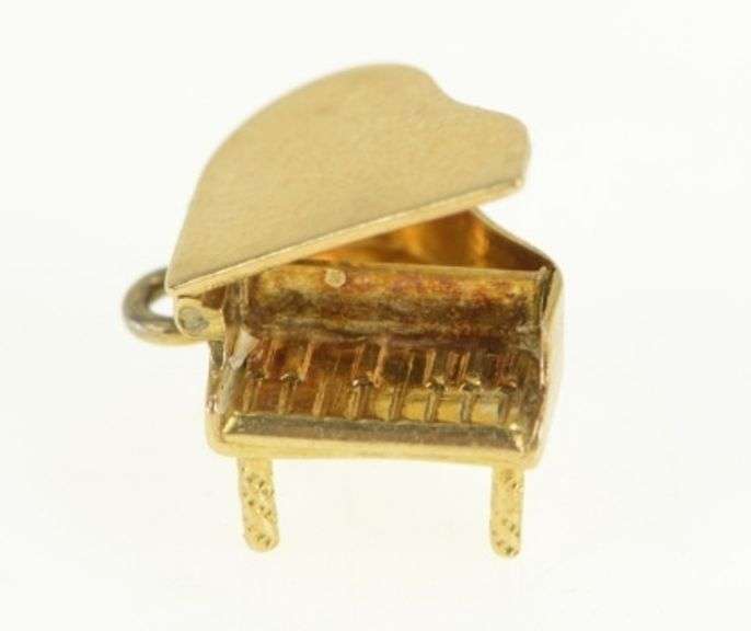 14K Yellow Gold Articulated 3D Piano Music Musician Charm/Pendant