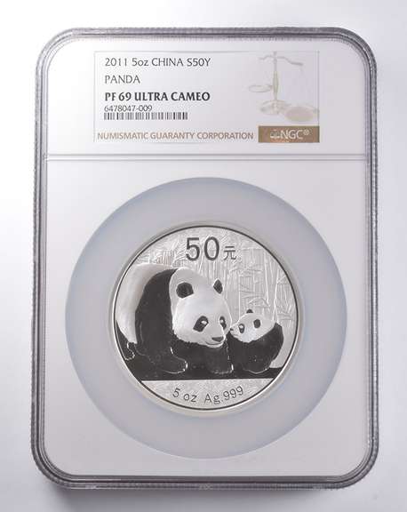 PF69 UCAM 2011 China 50 Yuan 5 Oz Silver Panda NGC