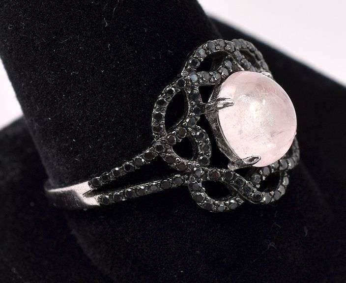 Moonstone And Black Onyx Ring In Sterling Silver