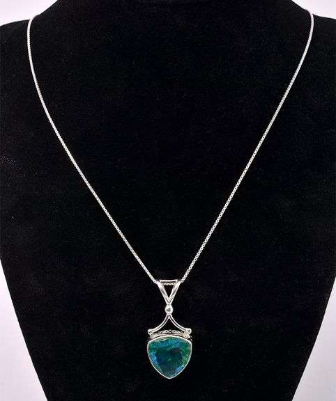 Iridescent Gem Pendant Necklace In Sterling Silver
