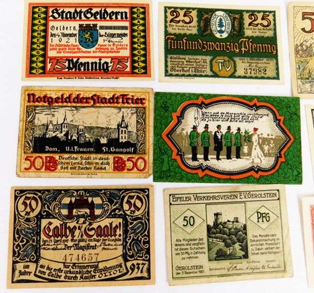 Large Lot of 24 Foreign Paper Money Notes, 1920's