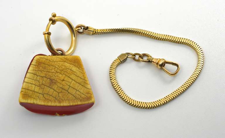 Unique 1908 Ivory Fob & GF Pocket Watch Chain