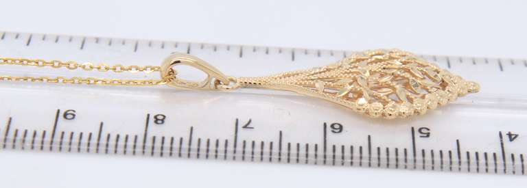 Powerful Yellow Gold Filigree Teardrop Pendant on Chain