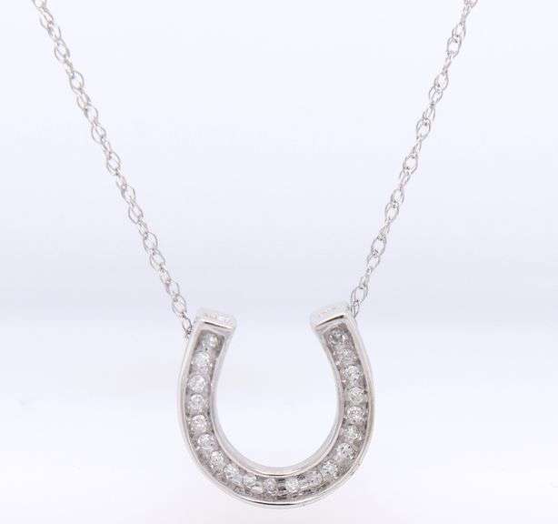 Dazzling White Gold Diamond Horseshoe Pendant on Chain Necklace