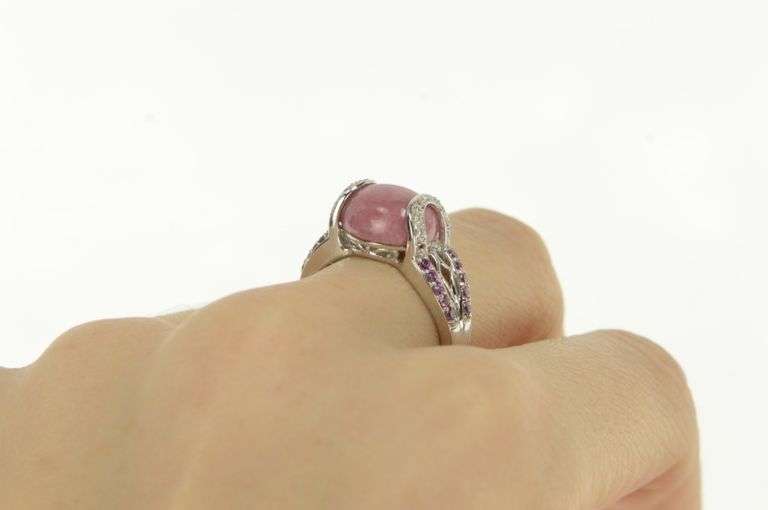 14K White Gold Rhodochrosite Diamond Sapphire Statement Ring