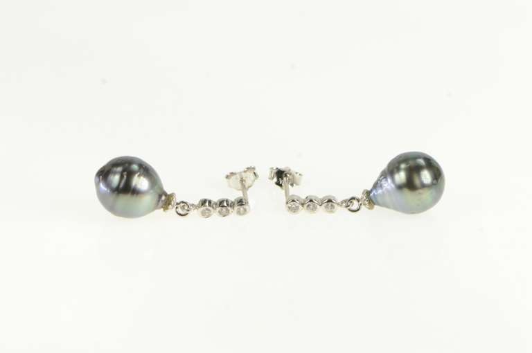Sterling Silver Dark Grey Pearl CZ Dangle Classic Statement Earrings