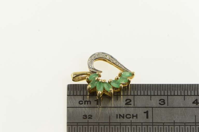 10K Yellow Gold Marquise Natural Emerald Diamond Heart Pendant