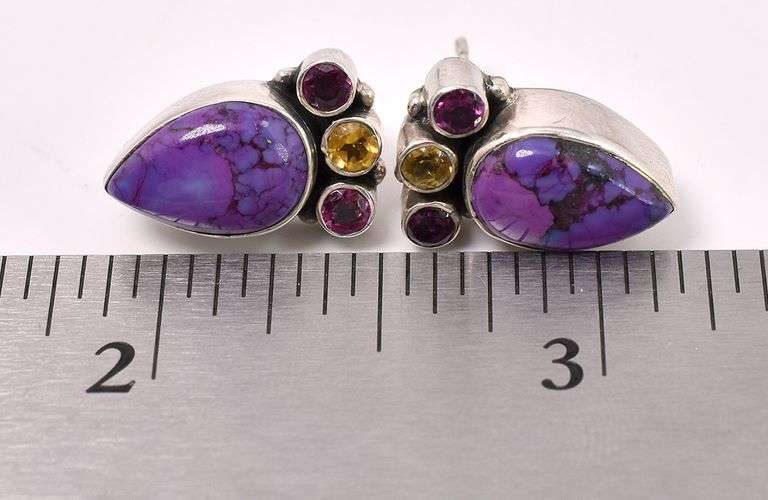 Purple Charoite Earrings In Sterling Silver
