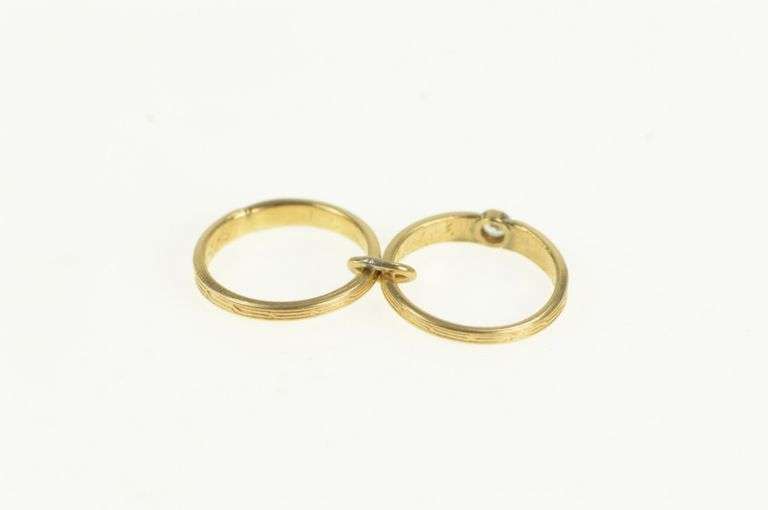 14K Yellow Gold Art Deco Engagement Bridal Set Wedding Charm/Pendant
