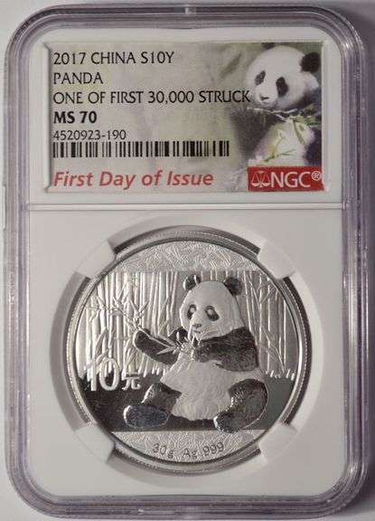 2017 China Silver Panda NGC MS70 First Day Of Issue