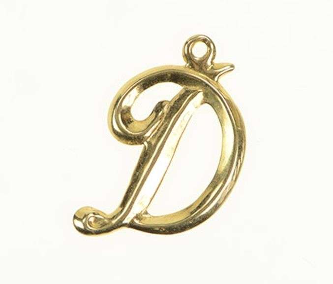 14K Yellow Gold D Cursive Name Initial Letter Monogram Charm/Pendant