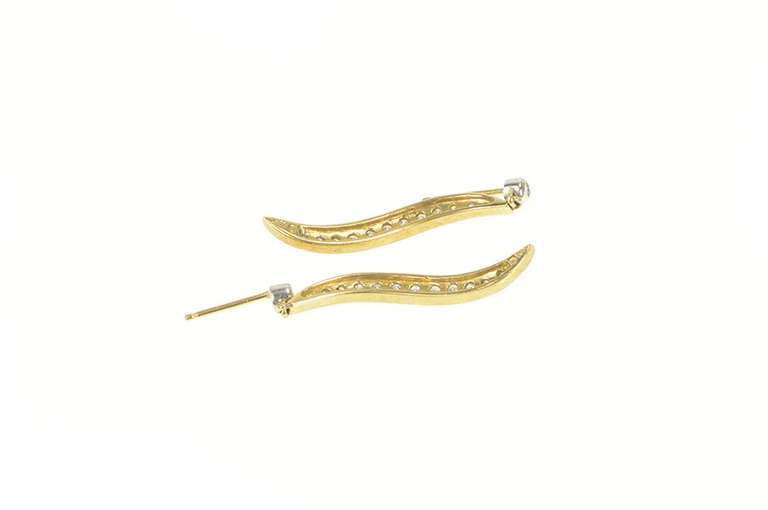 10K Yellow Gold Diamond Curvy Bar Dangle Vintage Statement Earrings