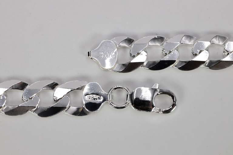 Men's 11.5mm Solid .925 Sterling Silver Flat Curb Chain Link Italy Necklace 24"