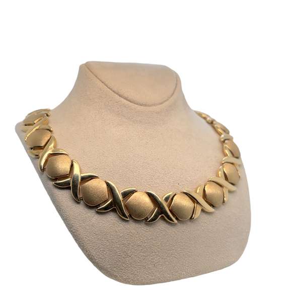 14K GOLD TWISTED NECKLACE, HALF POLISHED HALF SATIN