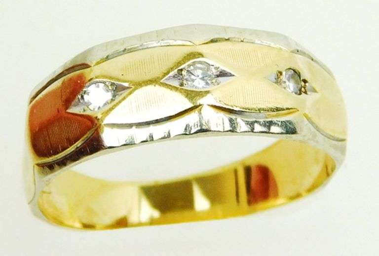 Men's Vintage 14K Gold 3 Diamond Band, Size 10