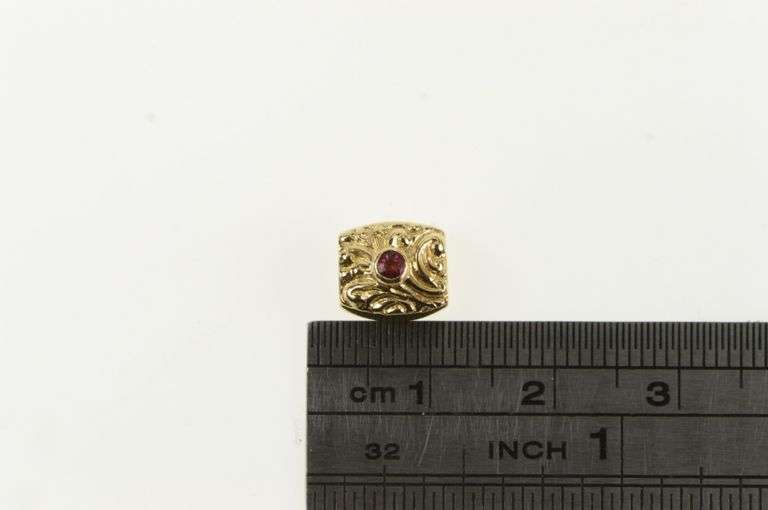 14K Yellow Gold Ruby Ornate Scroll Design Slide Bracelet Charm/Pendant