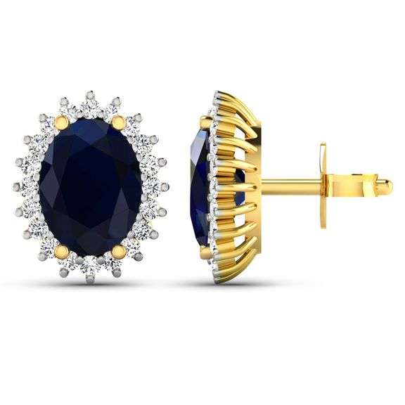 14 Kt Solid Gold 2.75 Ctw  Natural Midnight Blue Sapphire Earrings