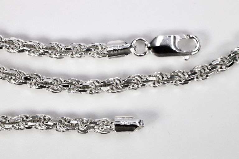 Sterling Silver Diamond-Cut Rope Chain 3.7mm Solid 925 Italy New Necklace 16"