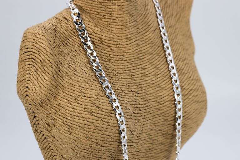 Men's 7.9mm Solid .925 Sterling Silver Flat Curb Chain Link Italy Necklace 18"