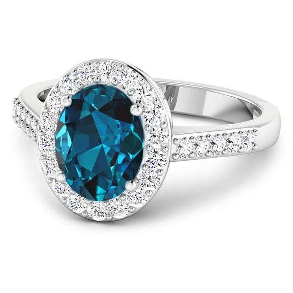 14 Kt Solid White Gold 2 Ct London Blue Topaz & Diamond Ring