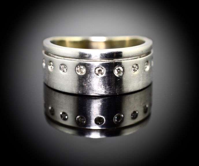 Modern 18K White Gold Band with Diamonds