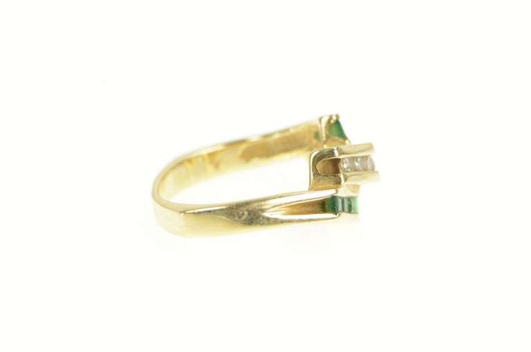 14K Yellow Gold Diamond Emerald Squared Slant Bypass Ring